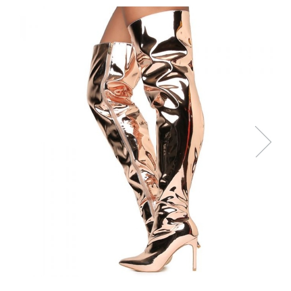 NIB Rose Gold Metallic Thigh High Boots